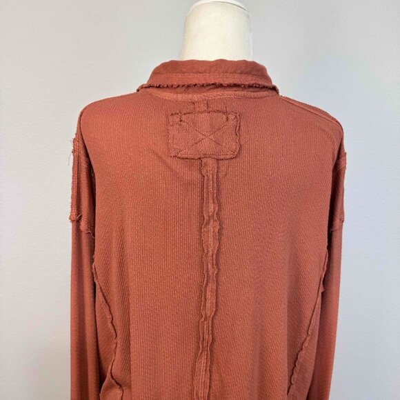 Free People We The Free Feelin' Fresh Shirting Cotton Ruffle-Front Warm Stone S - Picture 8 of 16